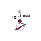 Surgical Steel 14 Gauge Arrow Through Heart CZ Dangle Belly Ring