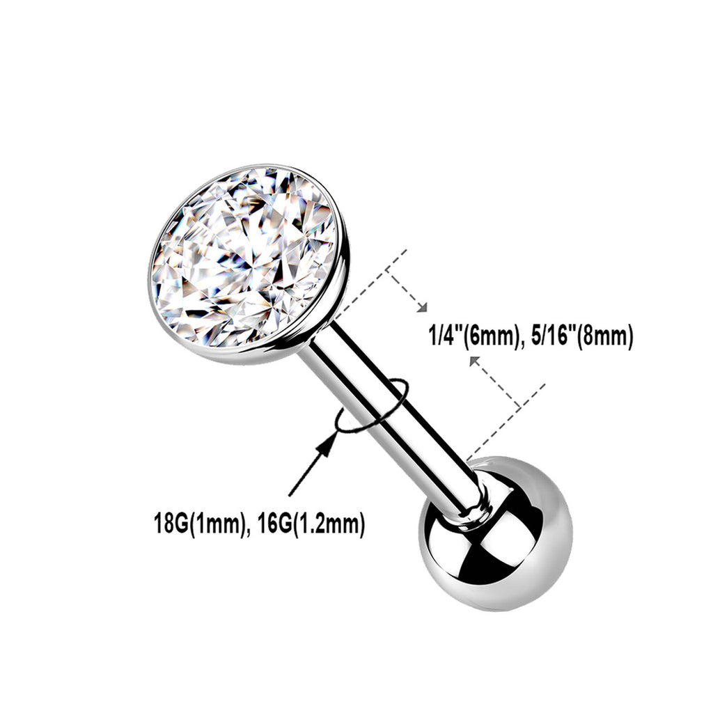 Titanium Cartilage Barbell Ball Top 18 16 Gauge Threadless CZ Gem - Kruelty - Photo 3