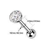 Titanium Cartilage Barbell Ball Top 18 16 Gauge Threadless CZ Gem - Kruelty - Photo 3