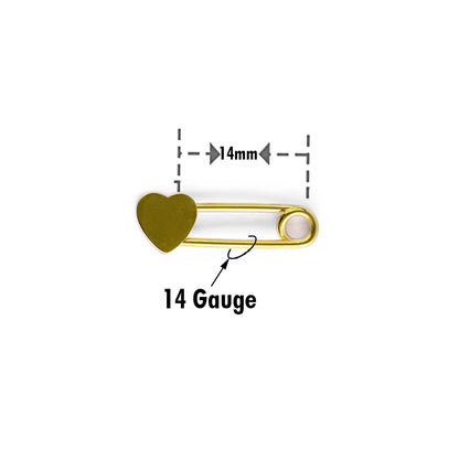 Surgical Steel 14 Gauge Safety Pin Nipple Ring with Gold Heart - Pair - photo 4