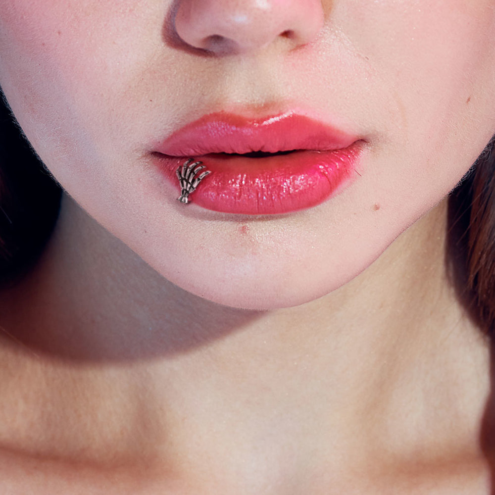 Surgical Steel Flat Back Labret Stud 16G 6mm & 8mm with Skeleton Hand - photo 5