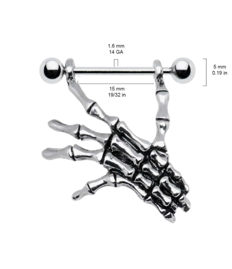 Surgical Steel 14 Gauge Skeleton Hand Dangle Nipple Shields - Pair - photo 2