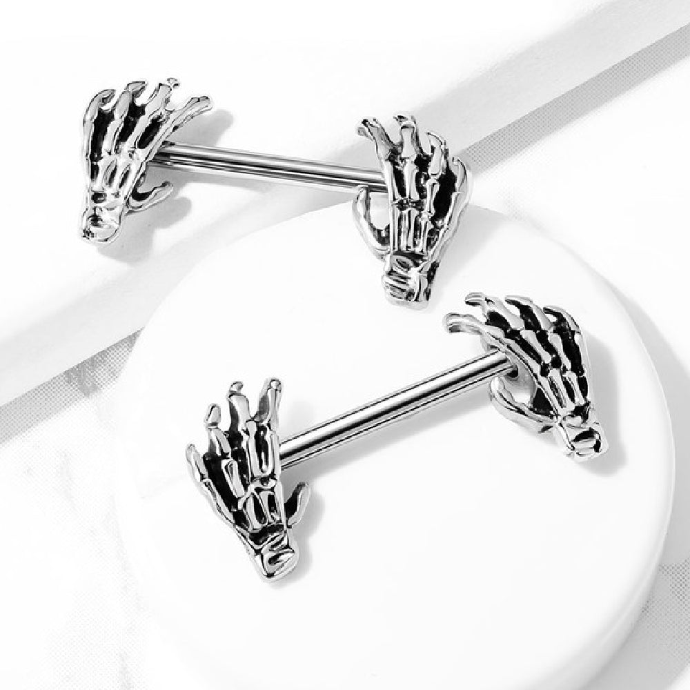 Surgical Steel Skeleton Hands Nipple Barbell 14 Gauge 14mm - Pair - photo 2