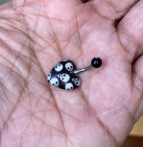 Surgical Steel 14 Gauge Belly Ring with Acrylic Heart Skull - photo 2