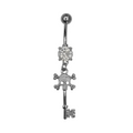 Surgical Steel 14 Gauge Belly Ring with Dangle CZ Skull Key