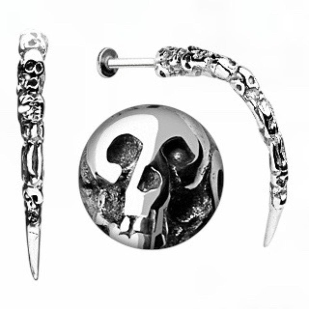 Surgical Steel 14 Gauge Curved Labret Stud with Gothic Skull Claw