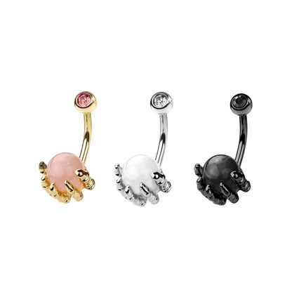 Surgical Steel Belly Ring 14G 10mm with Skull Hand Epoxy Ball
