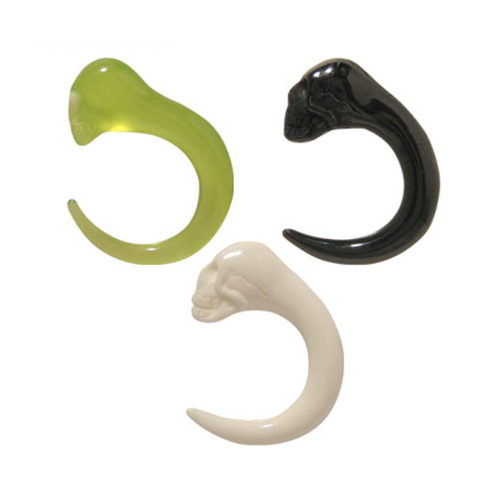 Acrylic Curved Ear Tapers 6G with Skull Head - 3 Colors - Pair