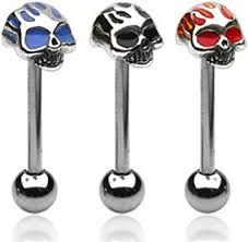 Surgical Steel 14 Gauge Skull Head Straight Tongue Barbell