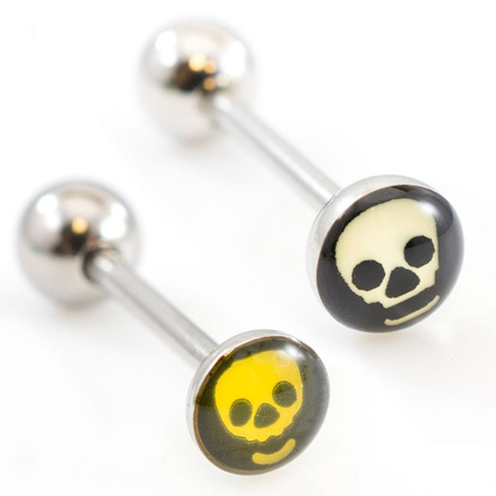 Surgical Steel 14 Gauge Skull Head Tongue Barbell Ring