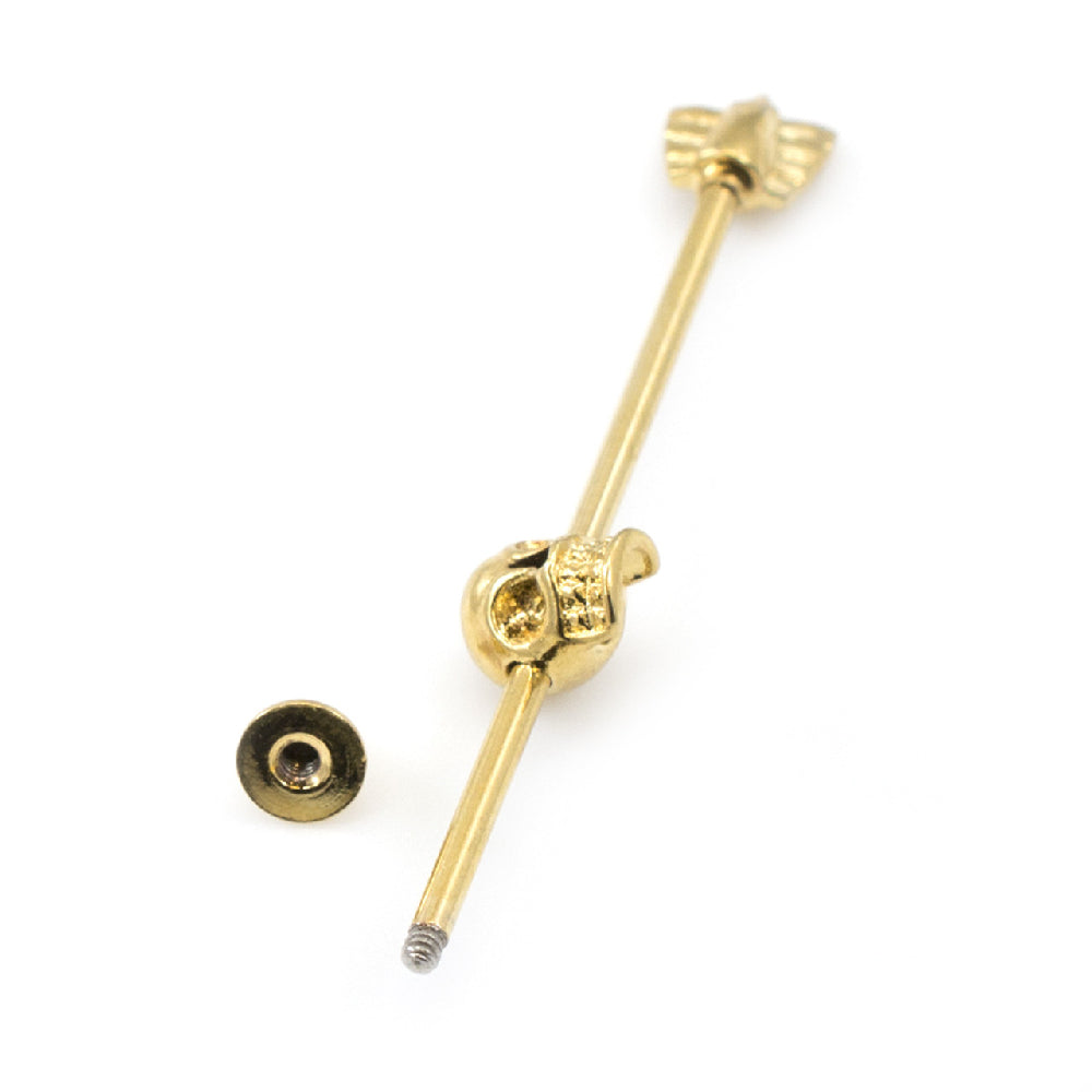 Surgical Steel 14 Gauge Industrial Barbell with Skull Arrow PVD - photo 2