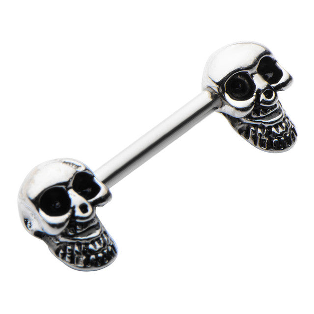 Surgical Steel 14 Gauge Nipple Barbell Smiling Bearded Skull - Pair - photo 2