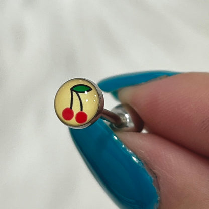 Surgical Steel Tongue Barbell 14 Gauge 15mm with Small Cherry Logo Top - photo 3