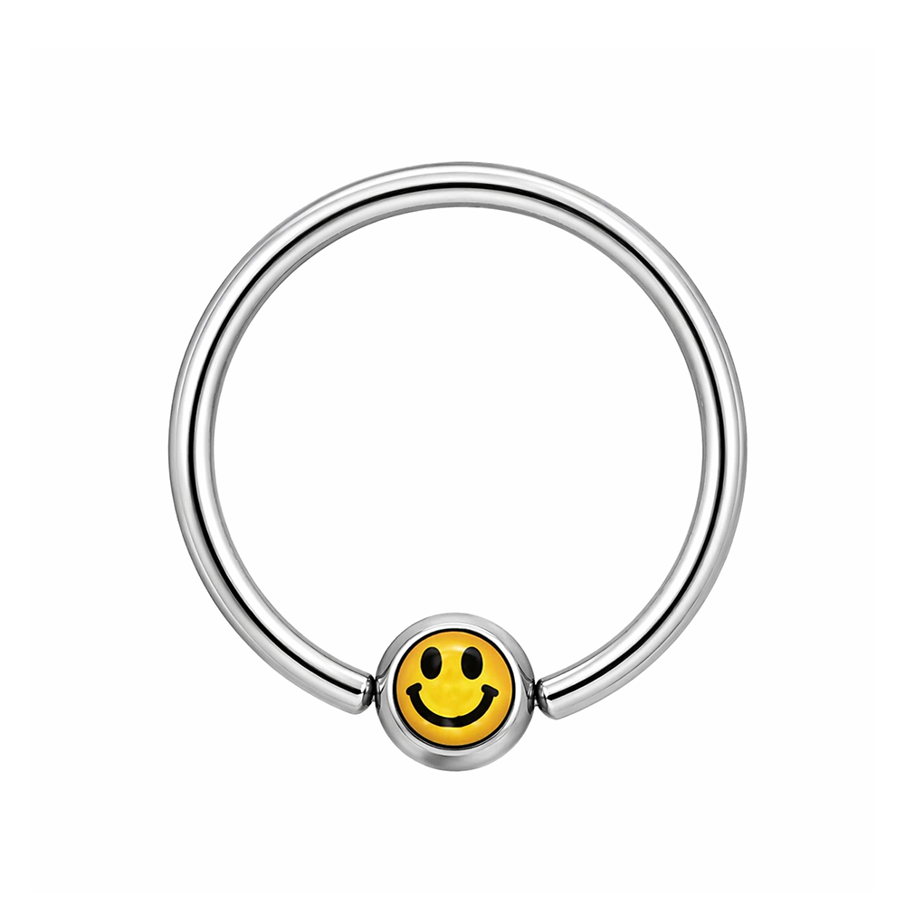 Surgical Steel 14 & 16 Gauge Captive Bead Ring with Smile Emoji