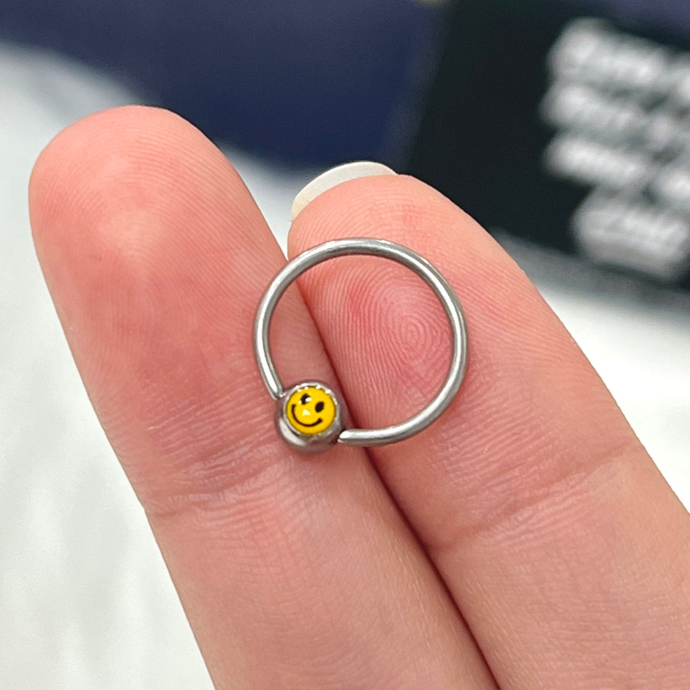 Surgical Steel 14 & 16 Gauge Captive Bead Ring with Smile Emoji - photo 2