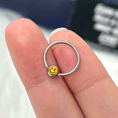 Surgical Steel 14 & 16 Gauge Captive Bead Ring with Smile Emoji - photo 2