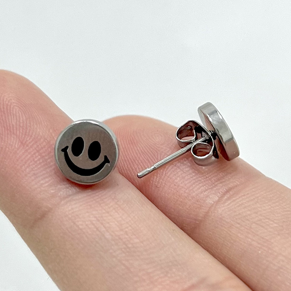 Surgical Steel Smiley Face Stud Earrings 20 Gauge - Pair - photo 5