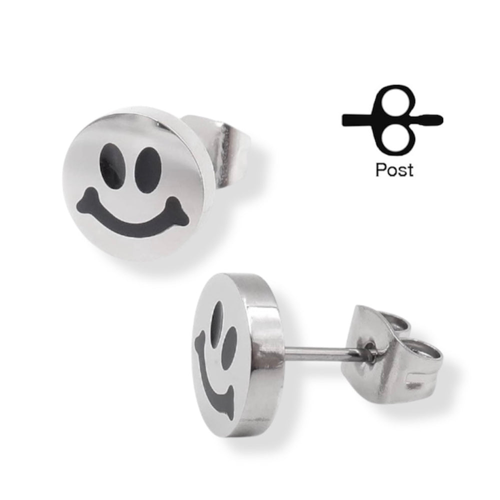 Surgical Steel Smiley Face Stud Earrings 20 Gauge - Pair