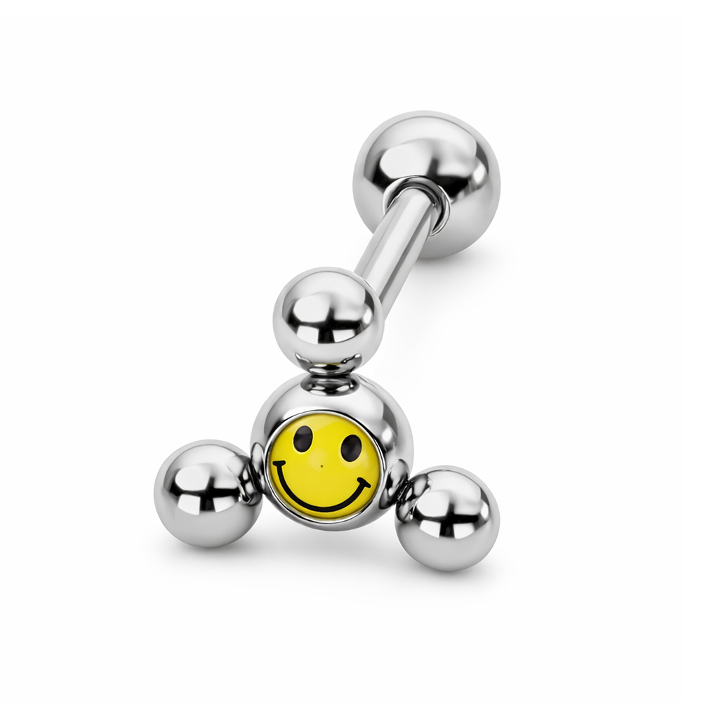 Surgical Steel 14 Gauge Tongue Barbell with Spinner Ball Smiley
