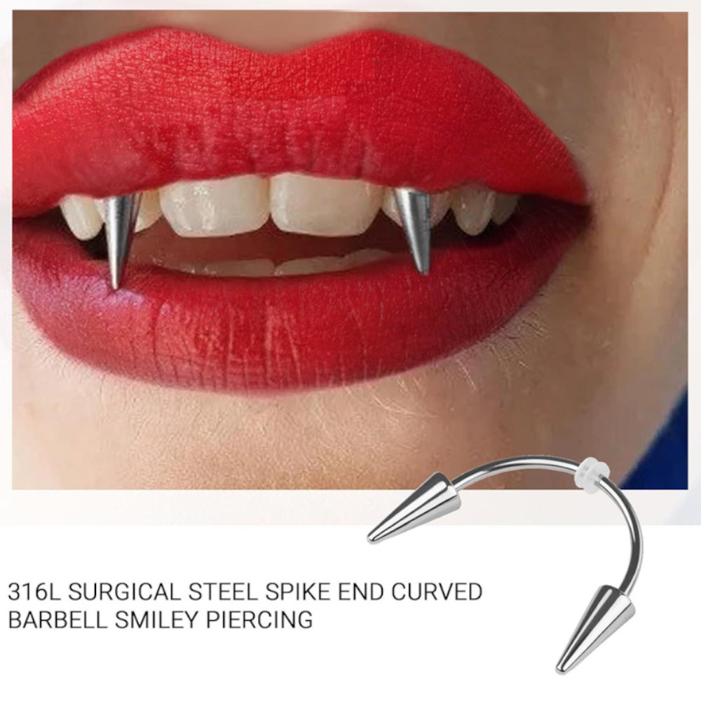 Surgical Steel 16 Gauge Smiley Vampire Fangs Spike Horseshoe Barbell