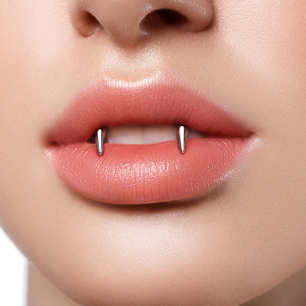 Surgical Steel Gold Horseshoe Barbell 16G with Smiley Vampire Fangs - photo 3