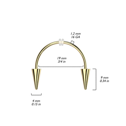 Surgical Steel Gold Horseshoe Barbell 16G with Smiley Vampire Fangs - photo 2