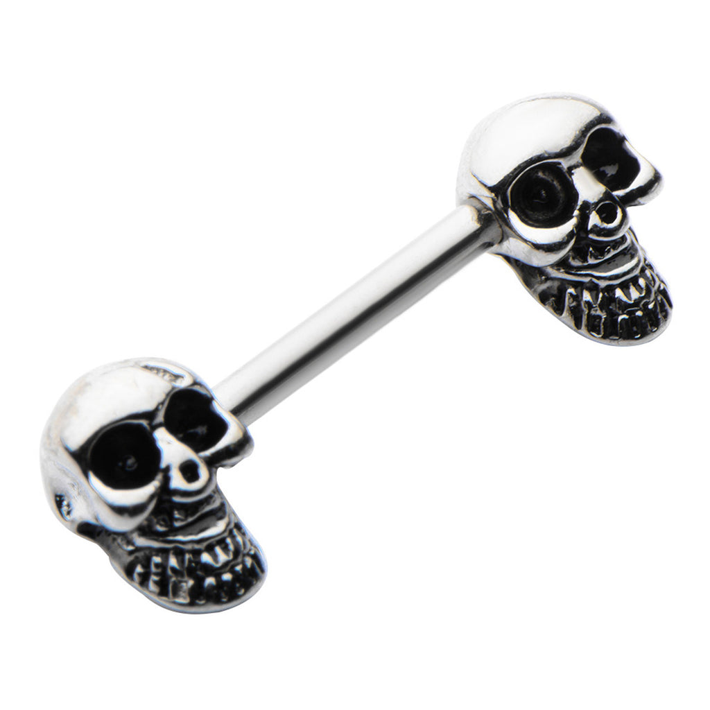 Surgical Steel Barbell Nipple Ring 14 Gauge Beaded Skull - Pair - Kruelty - Photo 3