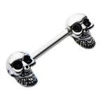 Surgical Steel Barbell Nipple Ring 14 Gauge Beaded Skull - Pair - Kruelty - Photo 3