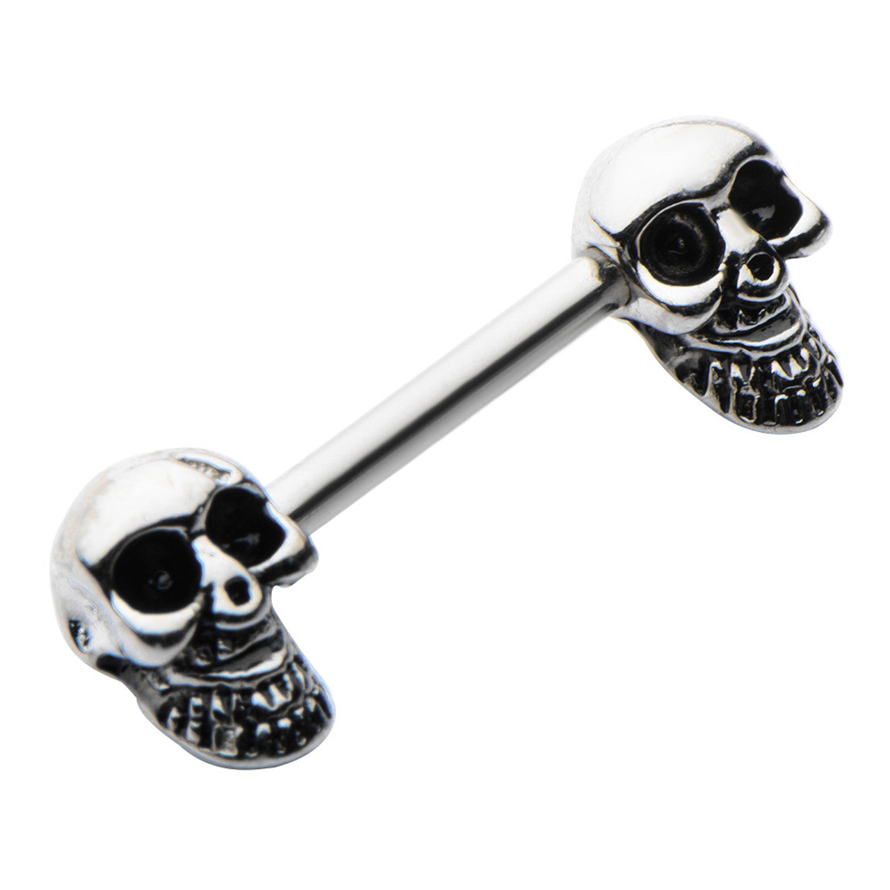 Surgical Steel Barbell Nipple Ring 14 Gauge with Beaded Skull - Pair