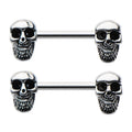 Surgical Steel Barbell Nipple Ring 14 Gauge Beaded Skull - Pair - Kruelty