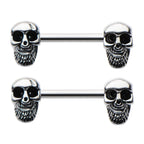 Surgical Steel Barbell Nipple Ring 14 Gauge Beaded Skull - Pair - Kruelty