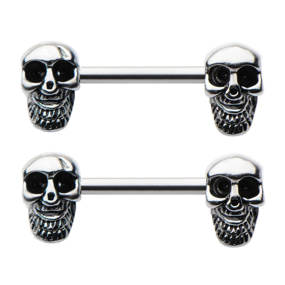 Surgical Steel 14 Gauge Nipple Barbell Smiling Bearded Skull - Pair