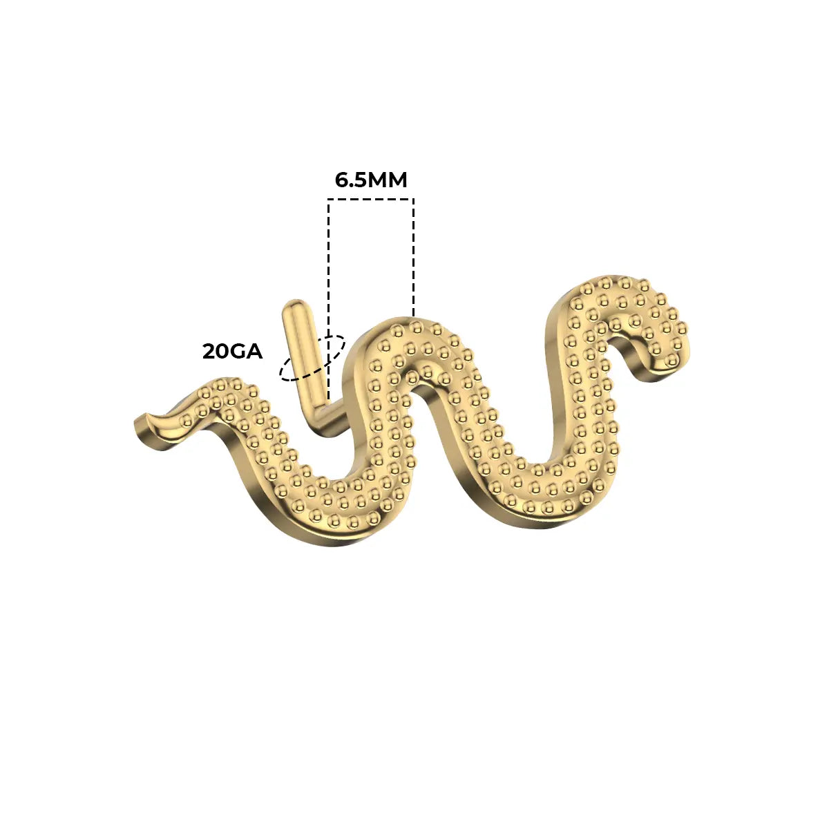 Gold Plated Surgical Steel 20 Gauge Snake L Shaped Nose Stud
