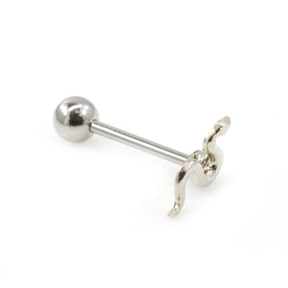 Surgical Steel Tongue Ring Straight Barbell 14 Gauge With Snake Charm