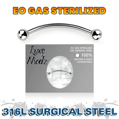 Surgical Steel 16 Gauge Curved Tongue Barbell with Snake Eyes - photo 2
