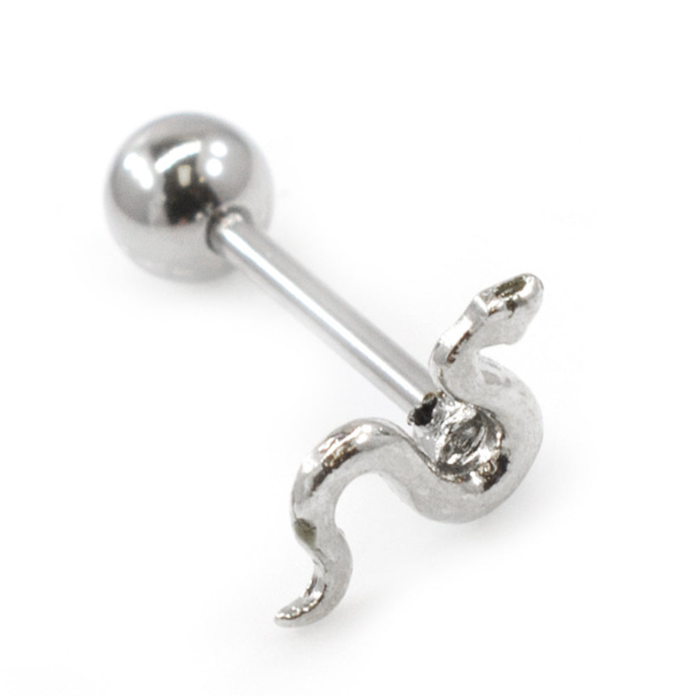 Surgical Steel Tongue Barbell 14 Gauge 16mm with Snake Design