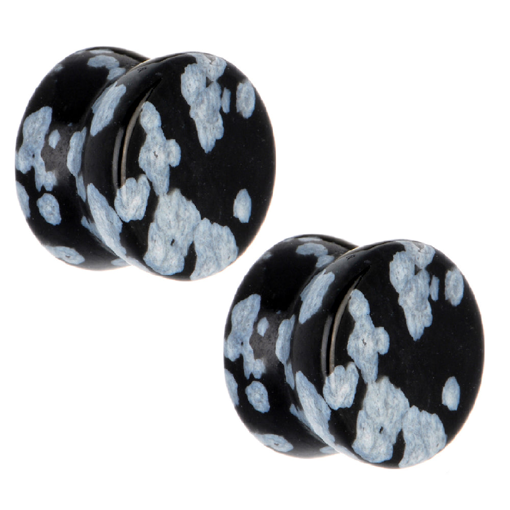 Snowflake Obsidian Saddle Fit Plugs 8 Gauge to 1 Inch - Pair