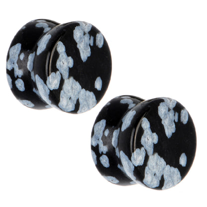Snowflake Obsidian Saddle Fit Plugs 8 Gauge to 1 Inch - Pair