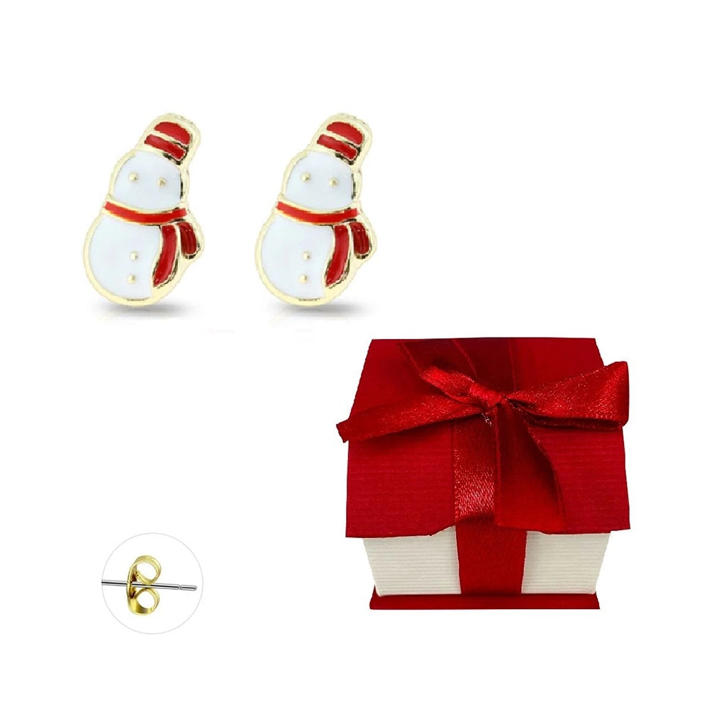 Surgical Steel 20 Gauge Gold Stud Earrings with Snowman - Pair