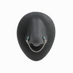 Surgical Steel 20G Teal Opal Star Double Nose Bones with Chain