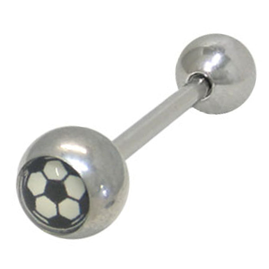 Surgical Steel 14 Gauge Tongue Barbell with Soccer Ball