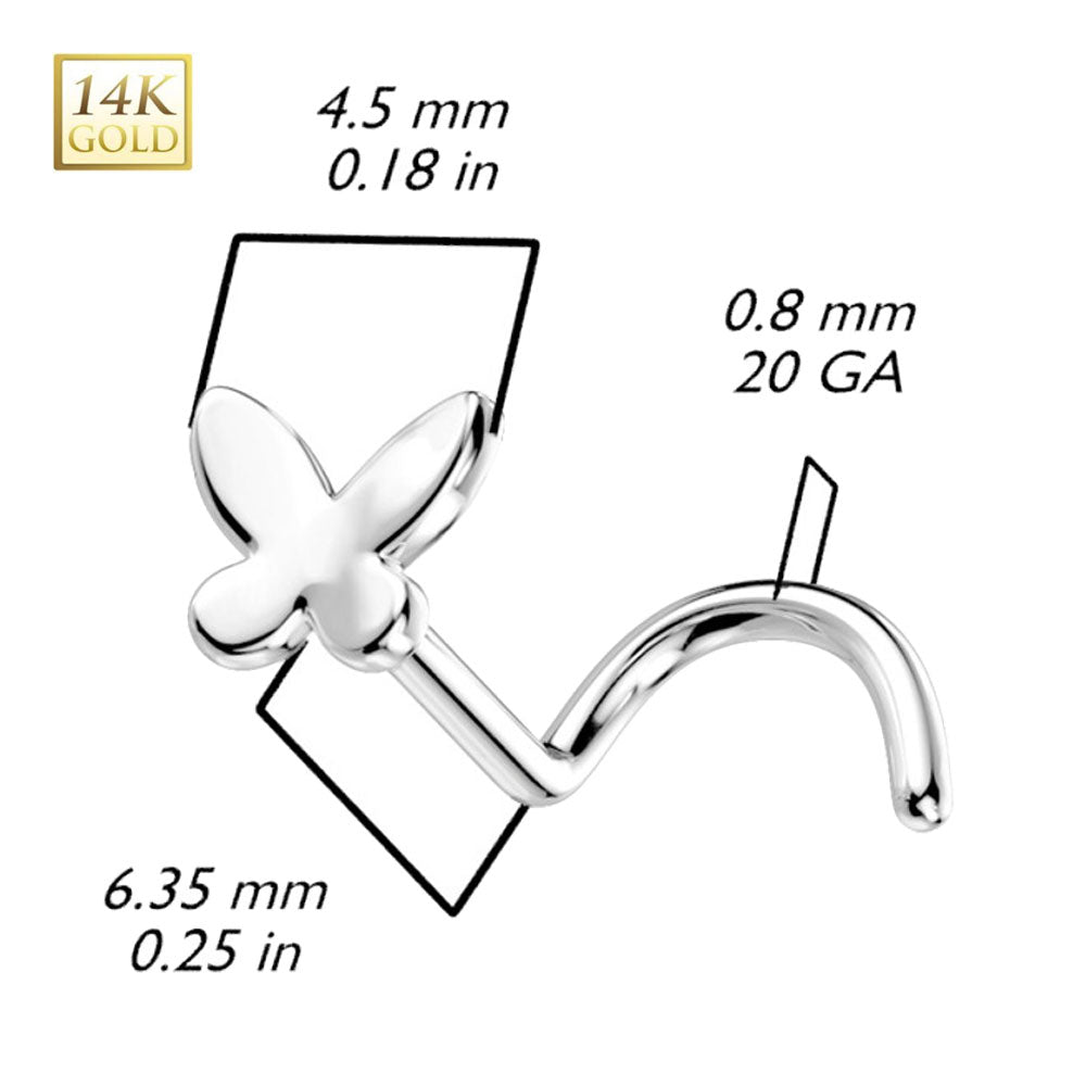 14 Karat Solid Gold 20 Gauge Nose Ring Butterfly Corkscrew - photo 2