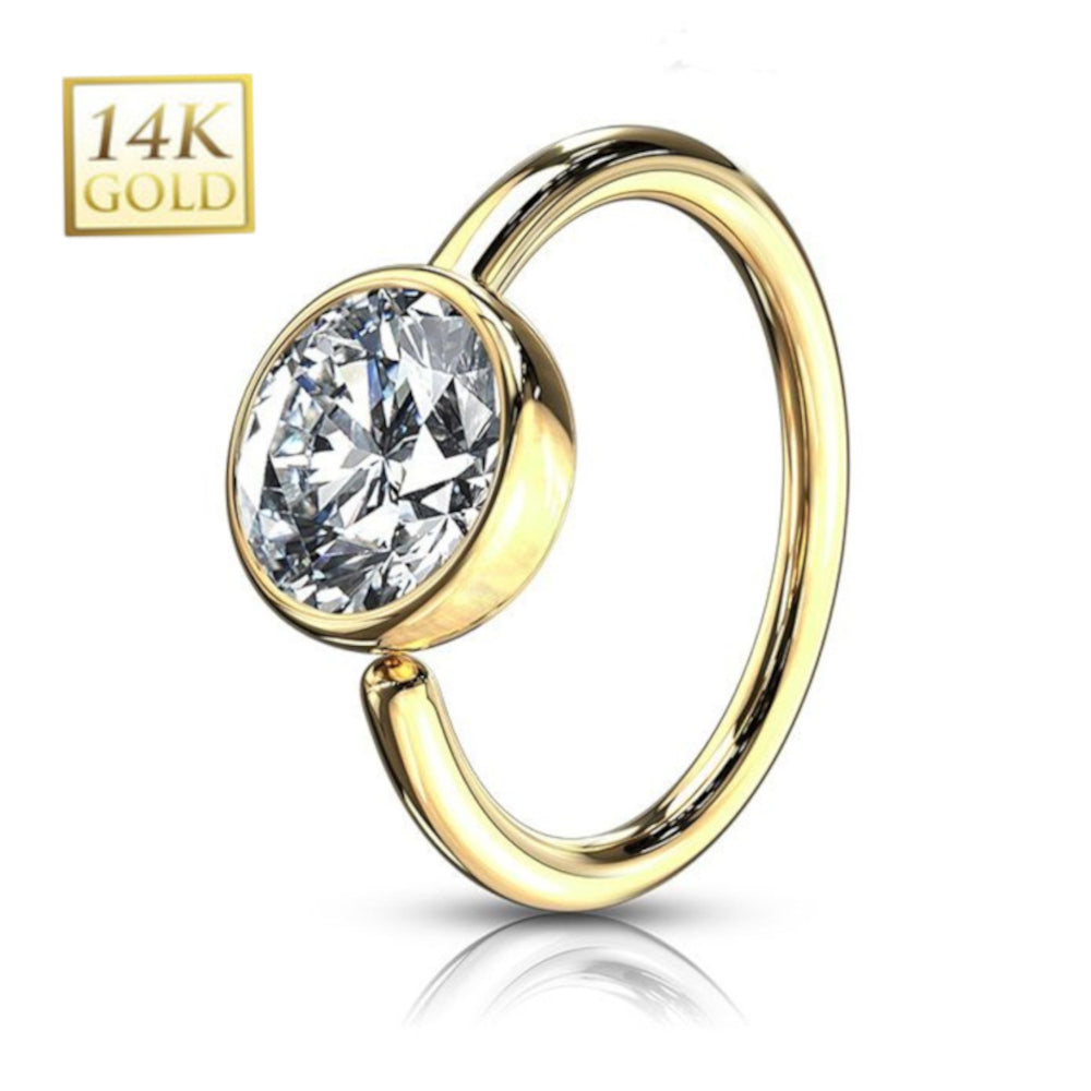 14K Solid Gold 20 Gauge Bendable Nose Hoop with Fixed Bead CZ - photo 3