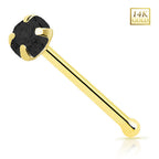 14K Solid Gold 22 Gauge Prong CZ Top Nose Bone Stud