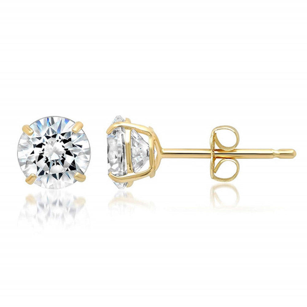 14K Solid Gold 20 Gauge Prong Set CZ Stud Earrings - Pair - photo 2