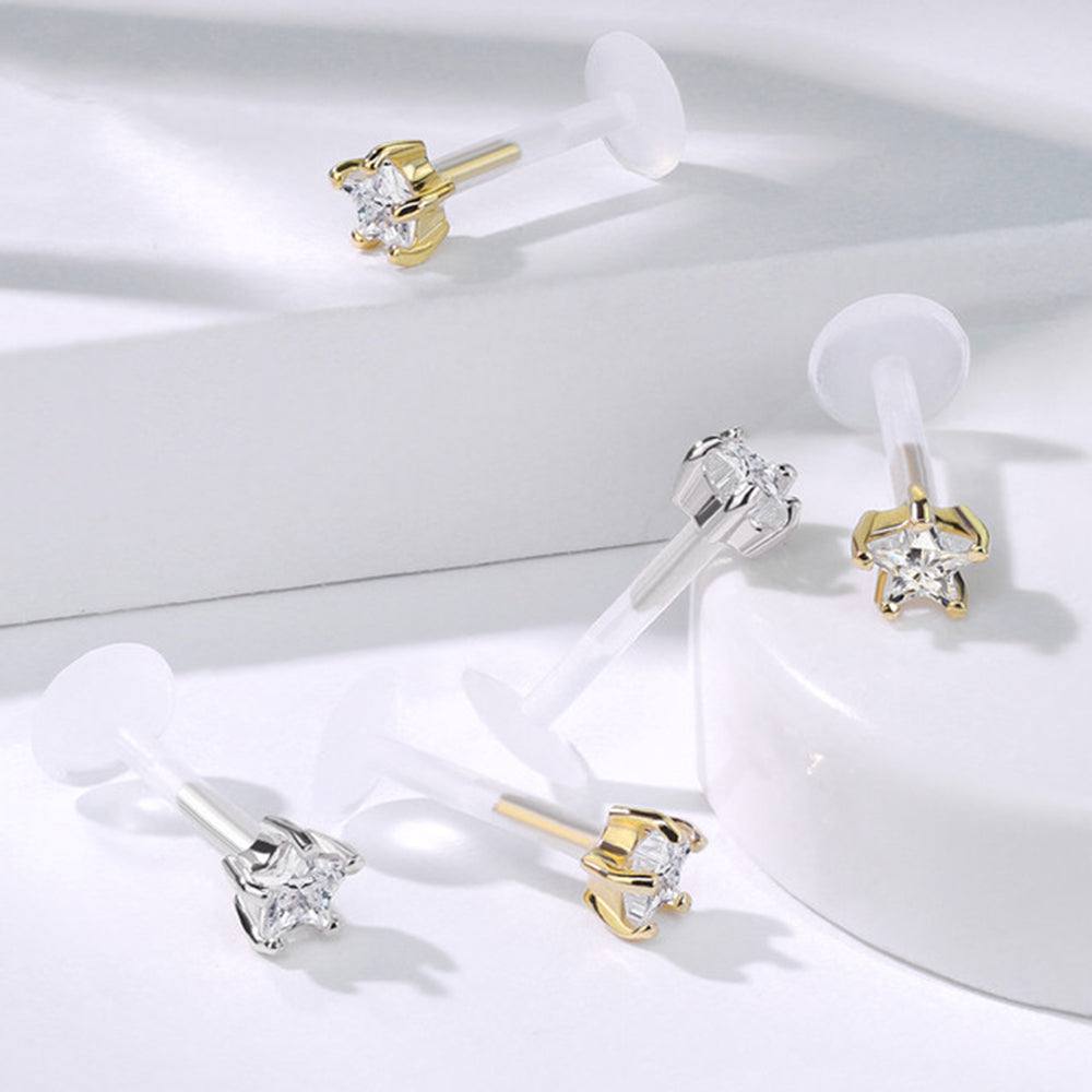 Bioflex 16 Gauge Labret Stud with 14K Gold CZ Star Top