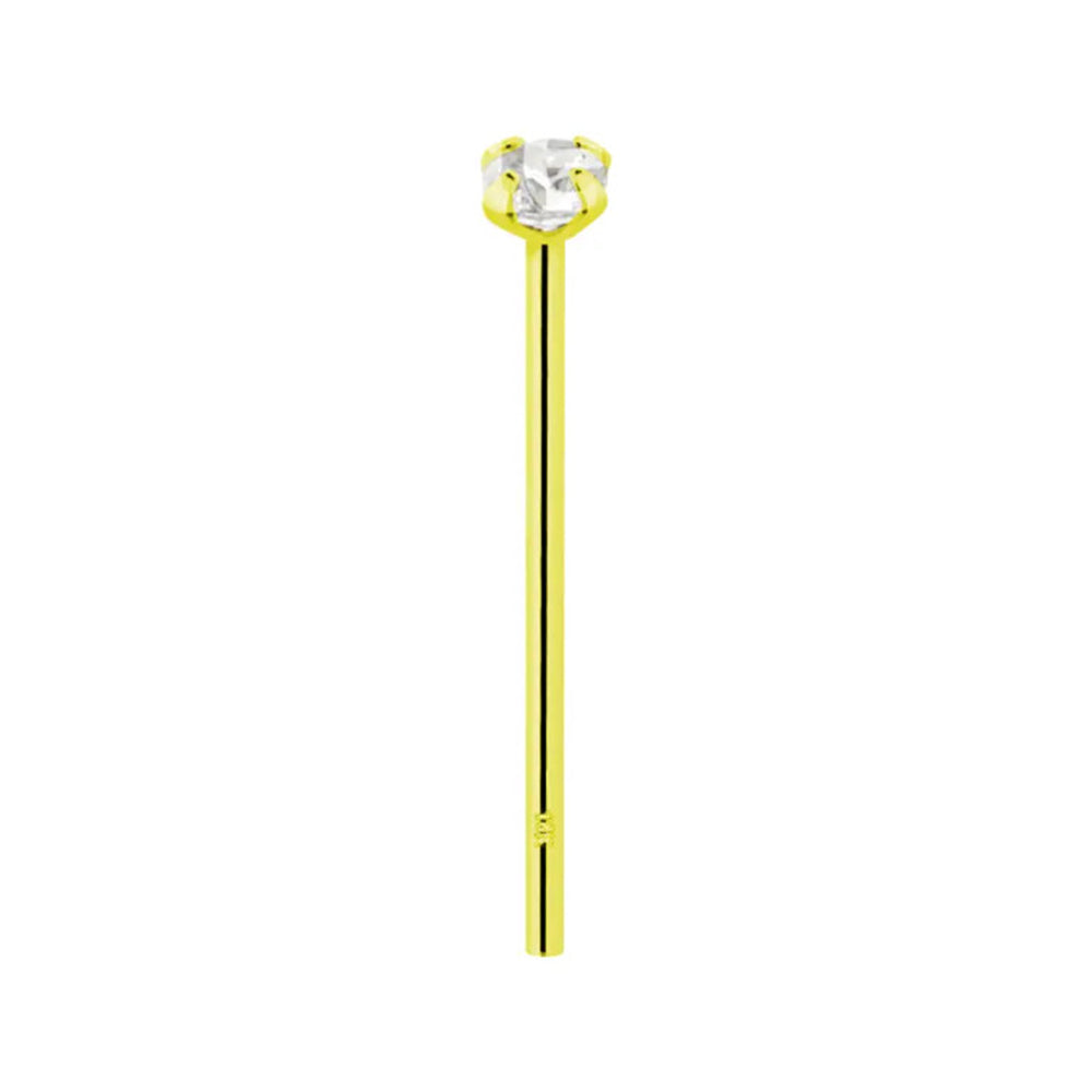 18K Solid Gold 22 Gauge Prong CZ Fishtail Nose Stud
