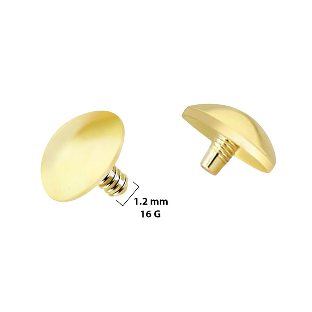 14K Solid Gold 16 Gauge Flat Dome Dermal Top 2 to 5mm