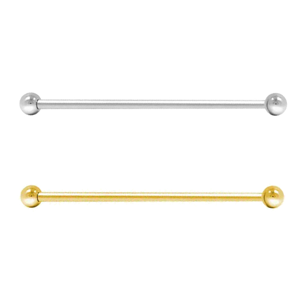 14K Solid Gold 14 Gauge Industrial Barbell with 4mm Balls