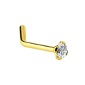 14K Solid Gold 20 Gauge L-Shaped Nose Ring with CZ